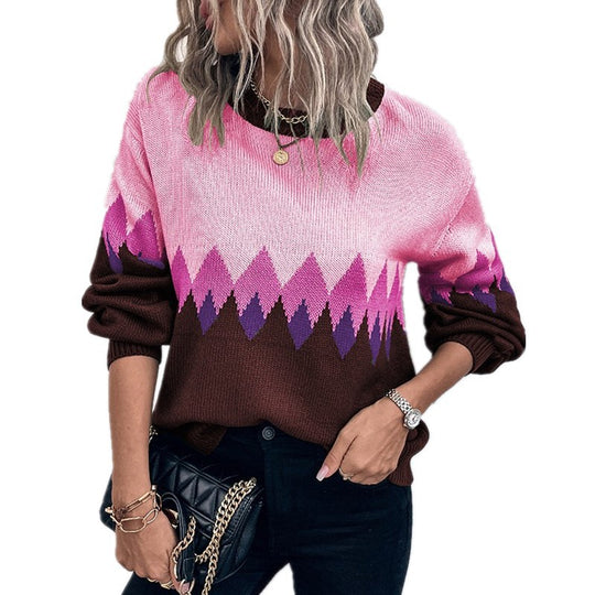 Damen Pullover mit trendigem Bergmotiv und komfortablem Rundhalsausschnitt EB