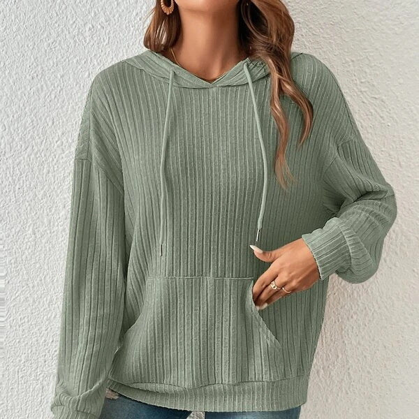 Damen Kapuzenpullover mit rippenstrukturiertem Design EB