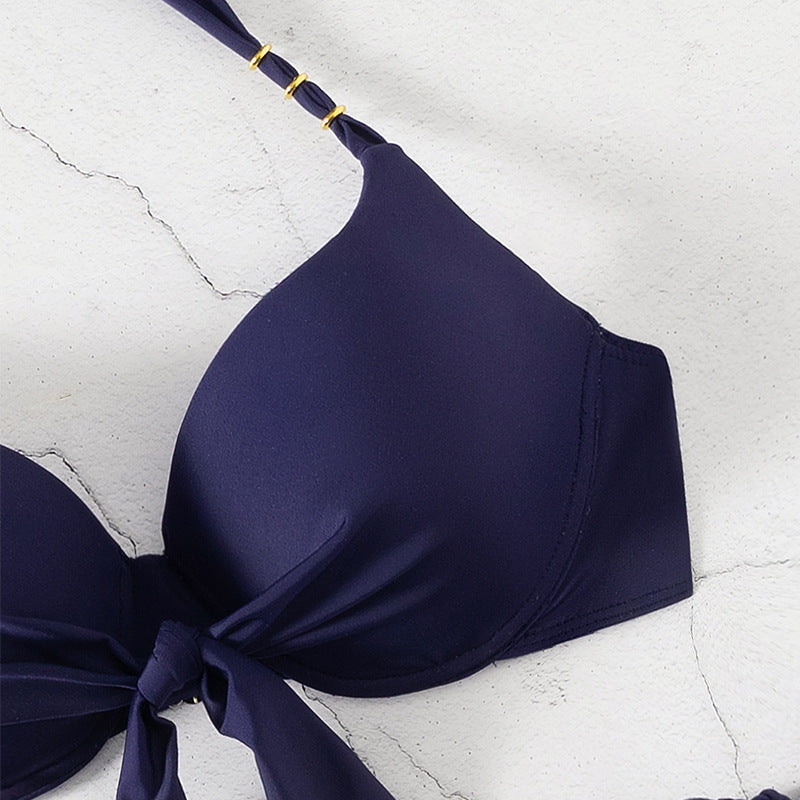 Damen Triangel-Bikini-Set mit verspielten Krawatten und floralem Design EB