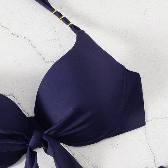 Damen Triangel-Bikini-Set mit verspielten Krawatten und floralem Design EB