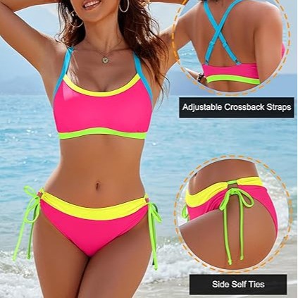 Damen Bikini-Set mit bunten Akzenten und verstellbaren Schnüren EB