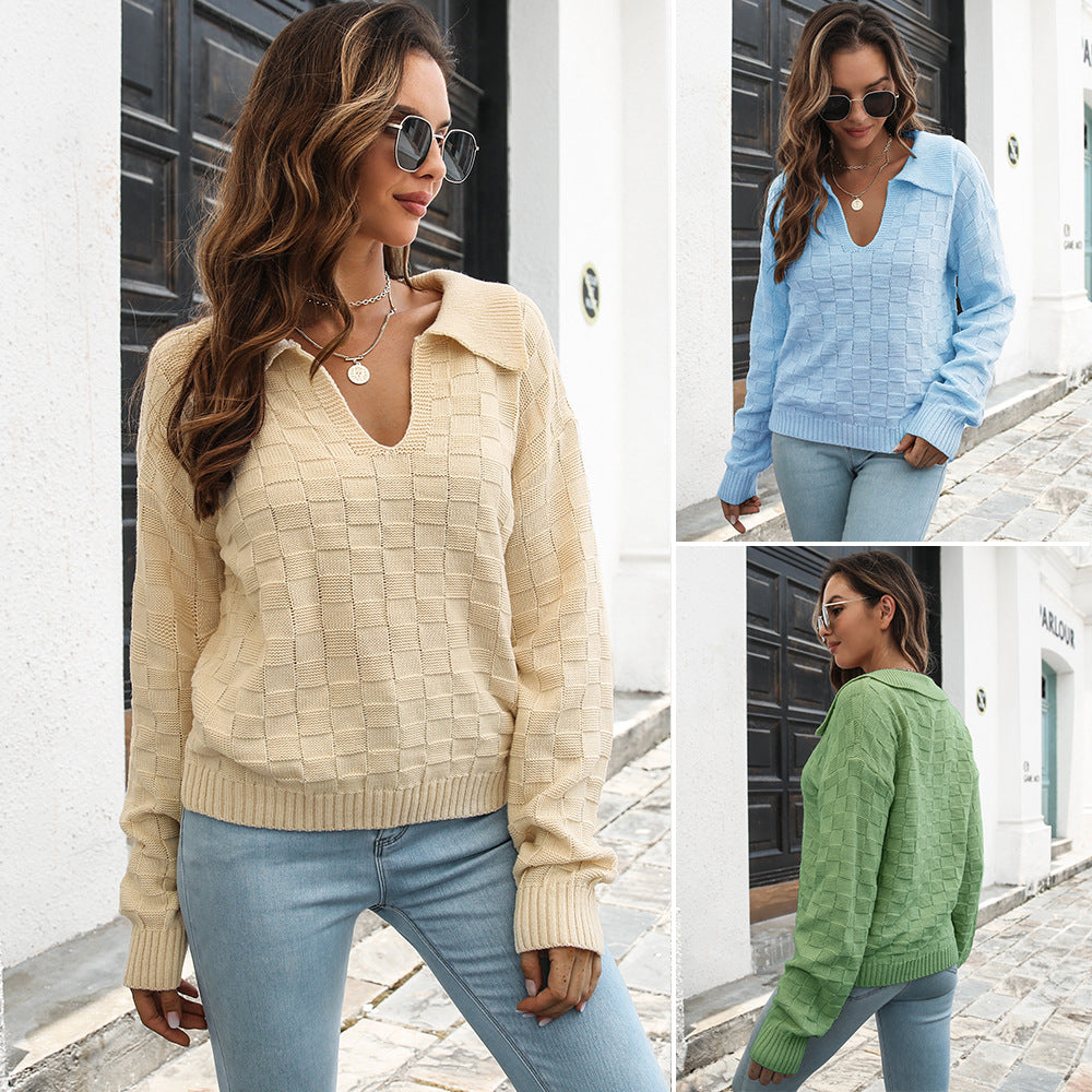Damen Pullover mit modischem V-Ausschnitt und strukturiertem Muster EB