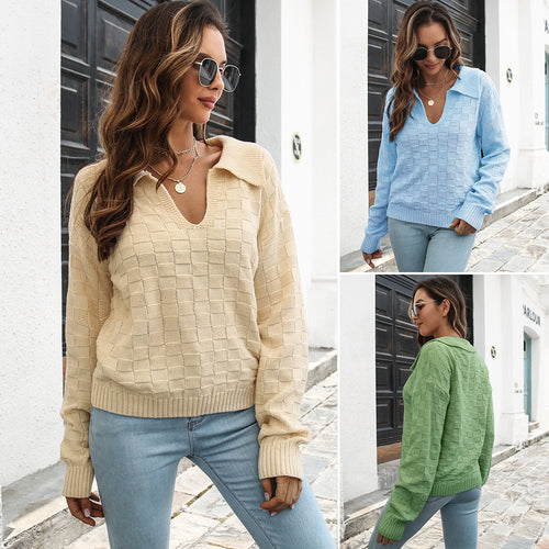 Damen Pullover mit modischem V-Ausschnitt und strukturiertem Muster EB