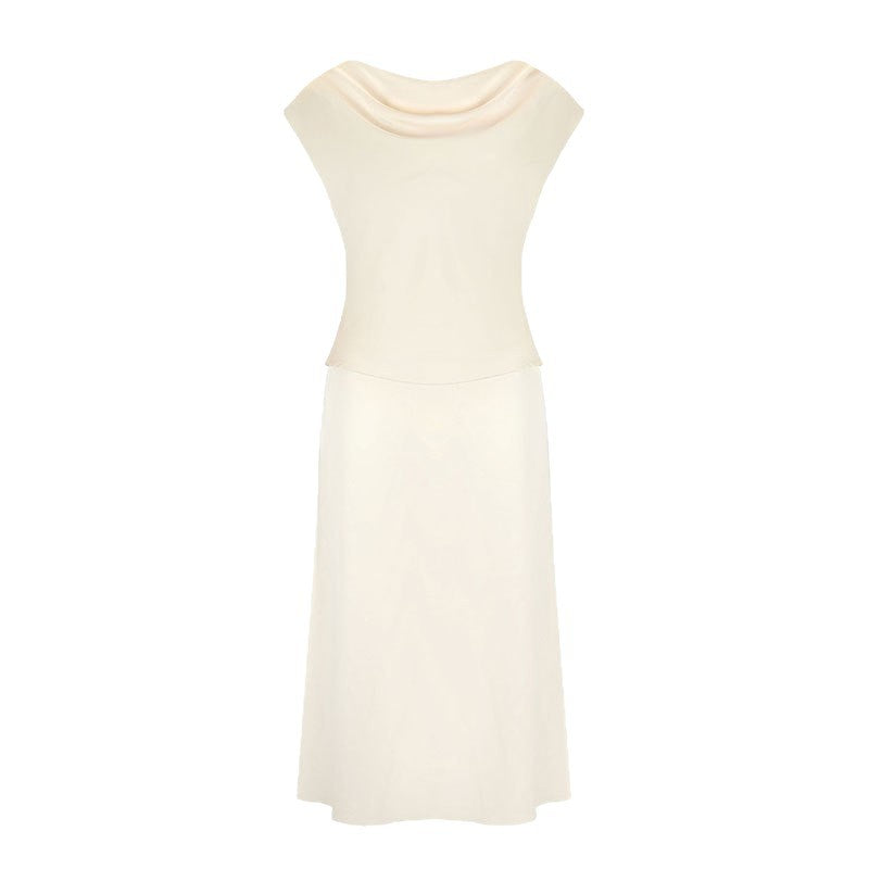 Damen elegantes Abendkleid mit fließendem Stoff und raffiniertem Halsausschnitt EB