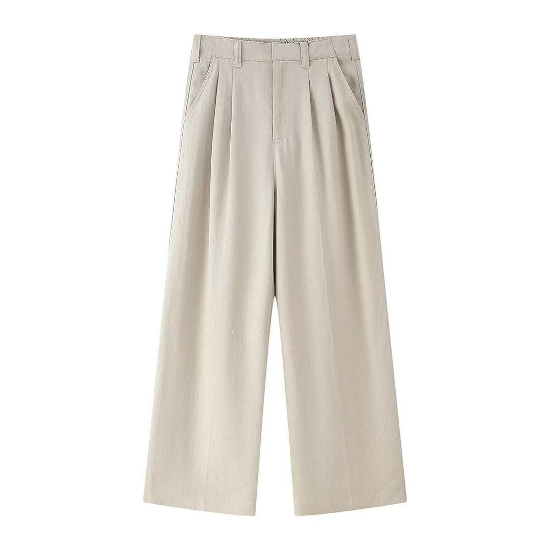 Damen weit High-Waist Hose mit eleganter Faltenlegung und komfortablem Schnitt EB