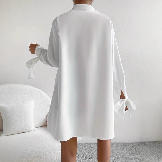 Damen Hemdblusenkleid mit eleganten Bändern an den Ärmeln EB