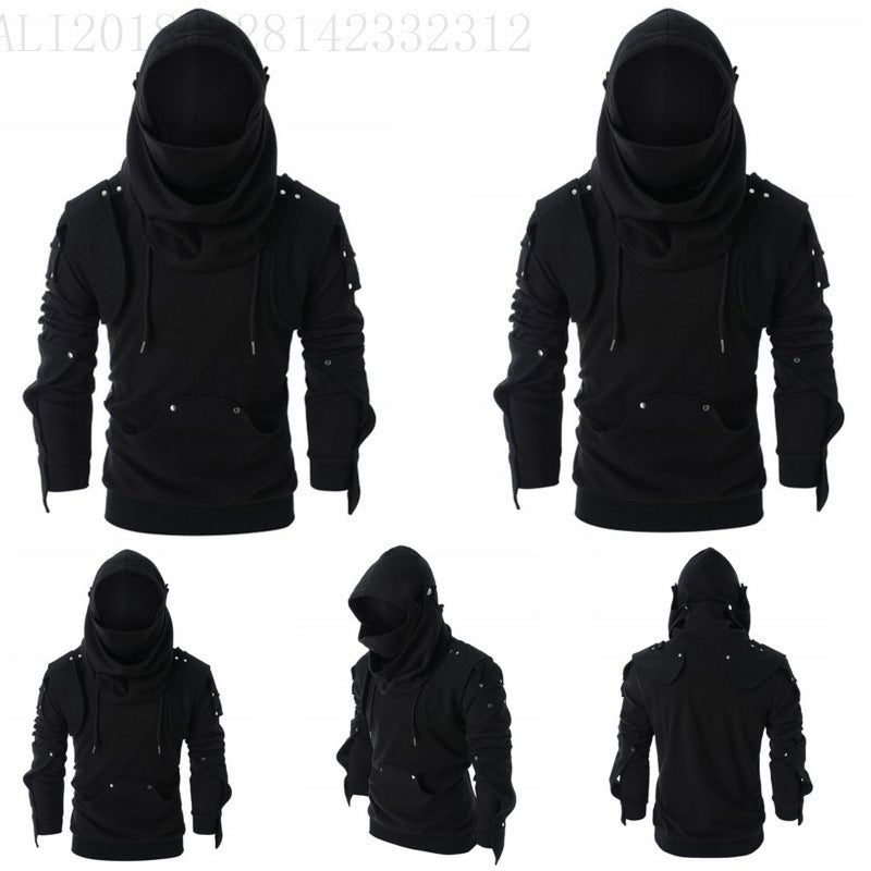 Herren stylischer Hoodie mit innovativem Kragen und praktischen Taschen EB