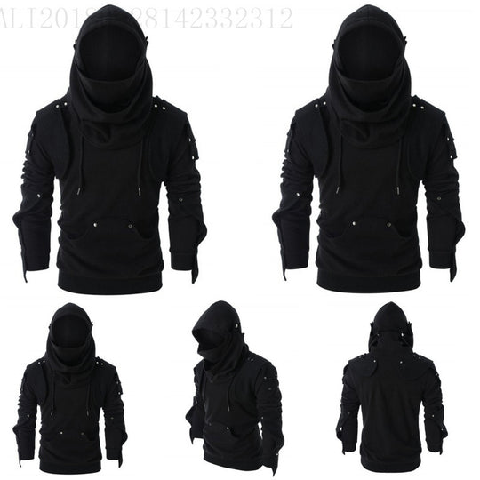Herren stylischer Hoodie mit innovativem Kragen und praktischen Taschen EB