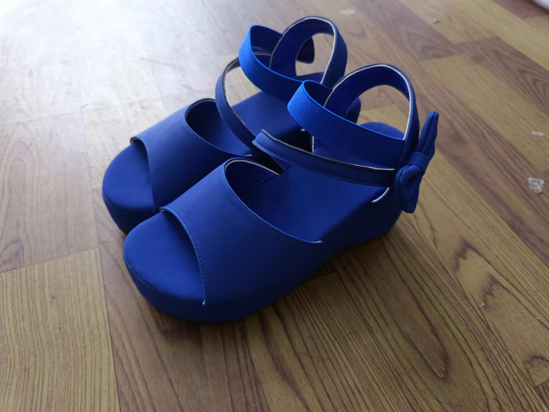 Damen Wedge-Sandalen mit dekorativem Schleifen-Detail und elastischem Riemen EB