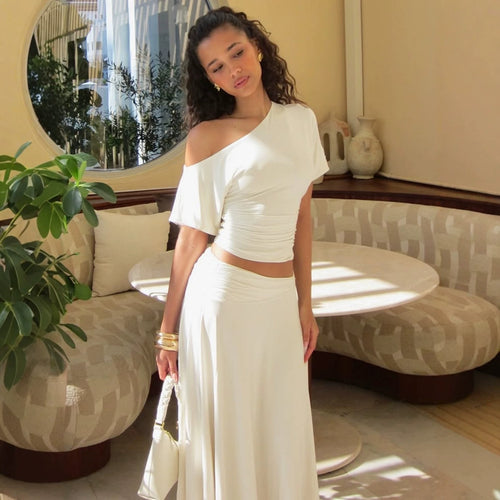 Damen Elegantes Maxikleid mit asymmetrischem Design und Raffung EB