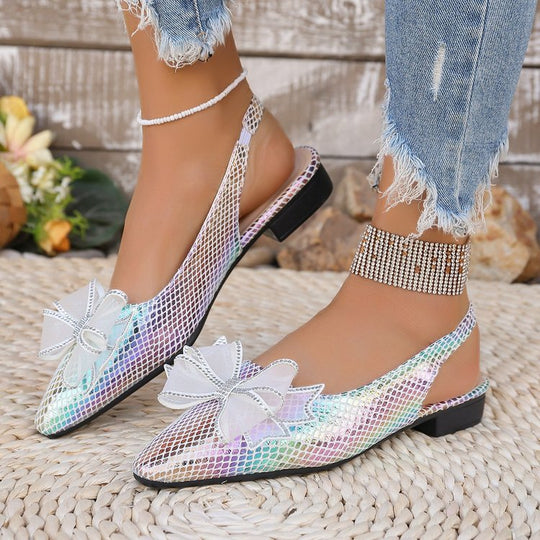 Damen Slingback-Schuhe mit funkelndem floralen Akzent und modischer Netzstruktur EB