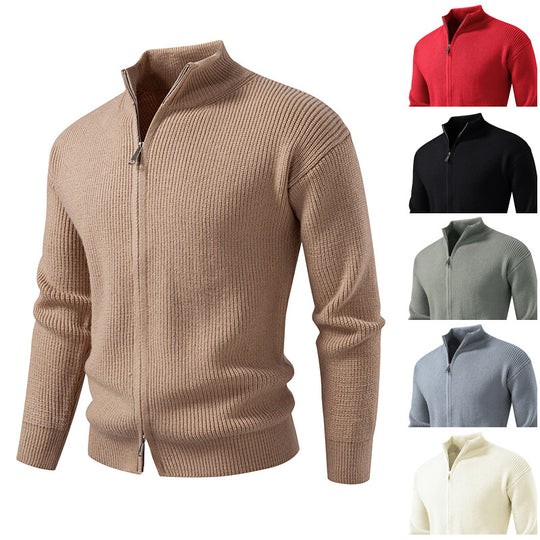 Herren Strickjacke mit hohem Kragen und durchgehender Reißverschluss EB