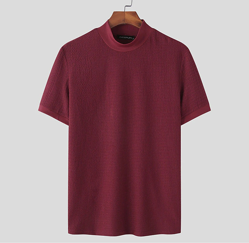 Herren nan kurzärmliges Stehkragen-Feinstrickshirt mit feiner Rippstruktur EB