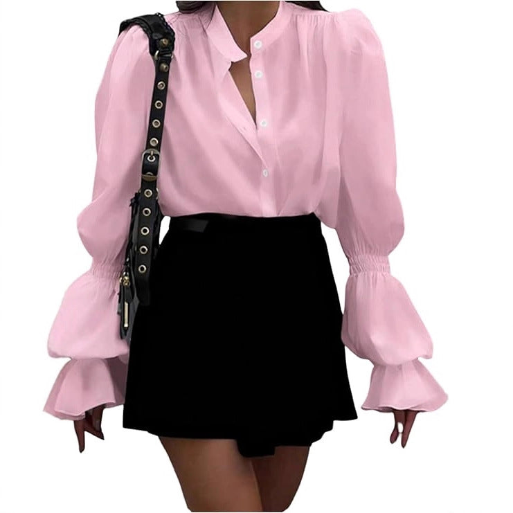 Damen Bluse mit eleganten Puffärmeln und zeitlosem Stehkragen EB