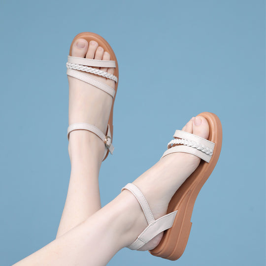 Damen Komfortable Riemchen-Sandalen mit geflochtenem Riemendesign und flexiblem Fußbett EB