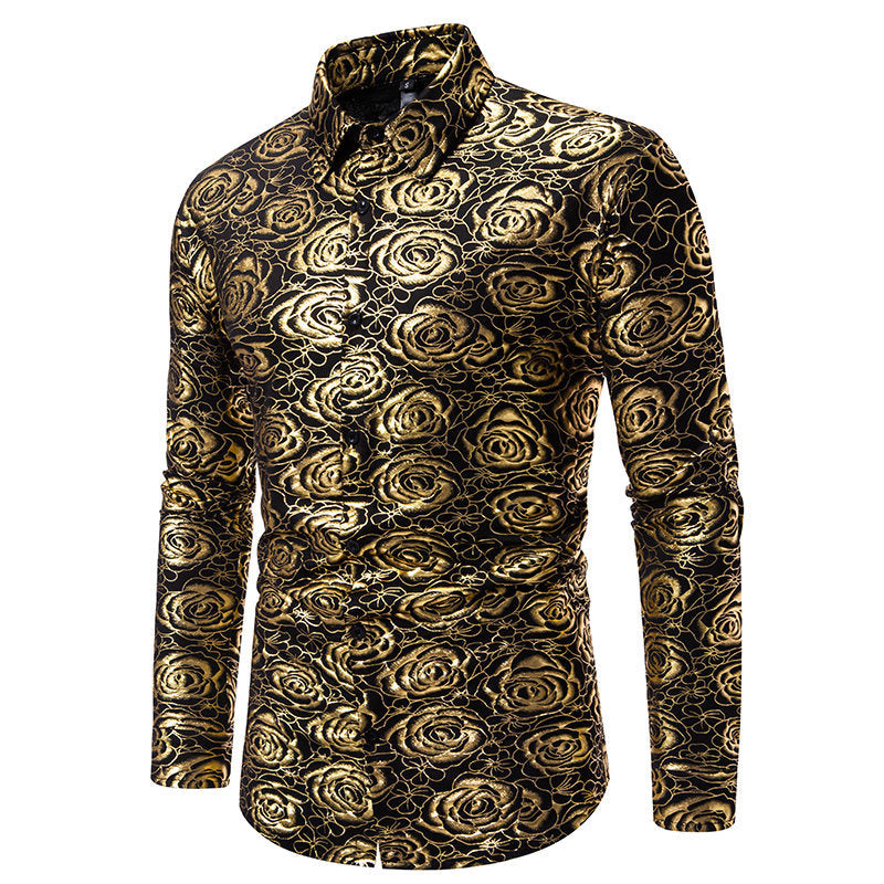 Herren Langarmhemd mit floralem Gold-Design EB