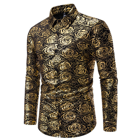 Herren Langarmhemd mit floralem Gold-Design EB
