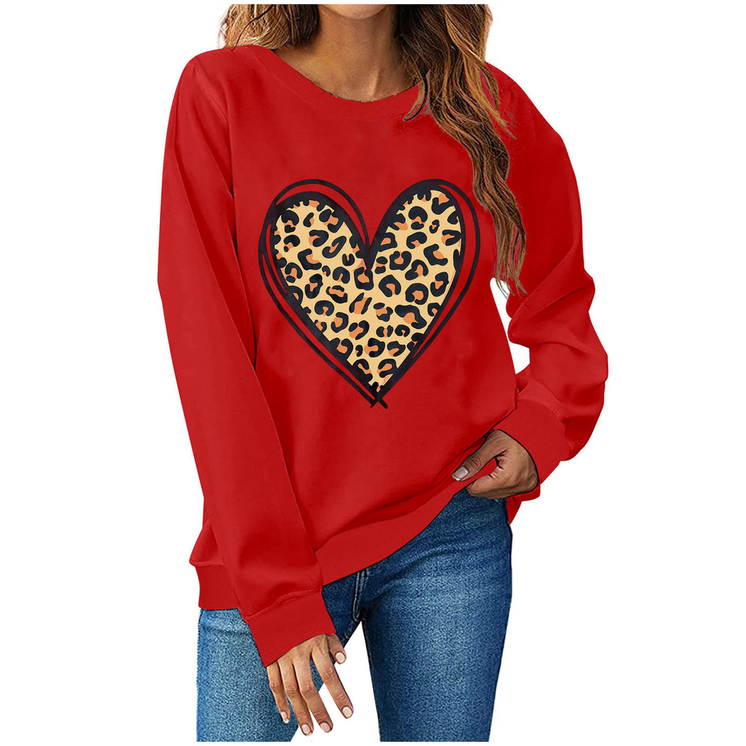 Damen Sweatshirt mit kreativem Leopardenherzdesign EB