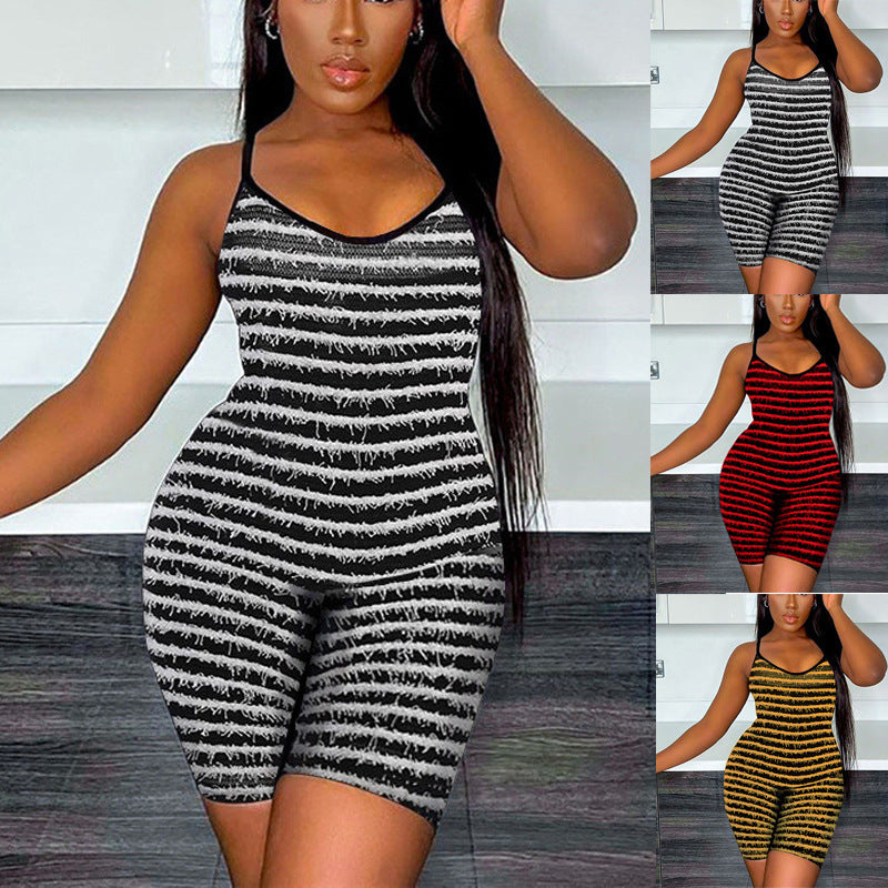 Damen Modellierender Jumpsuit mit schmalen Trägern und grafischem Streifenmuster EB