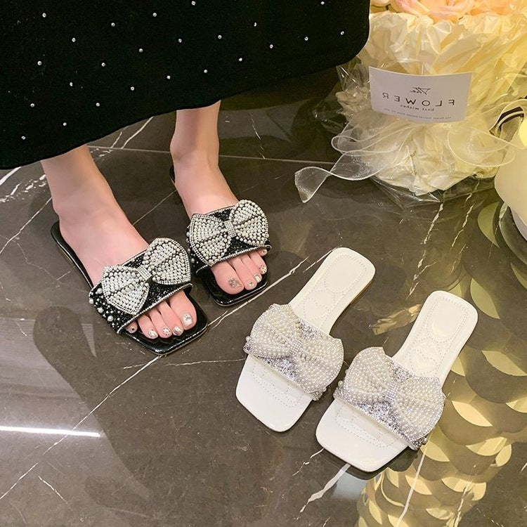 Damen Glamouröse Riemchen-Sandalen mit funkelndem Schleifen-Design EB