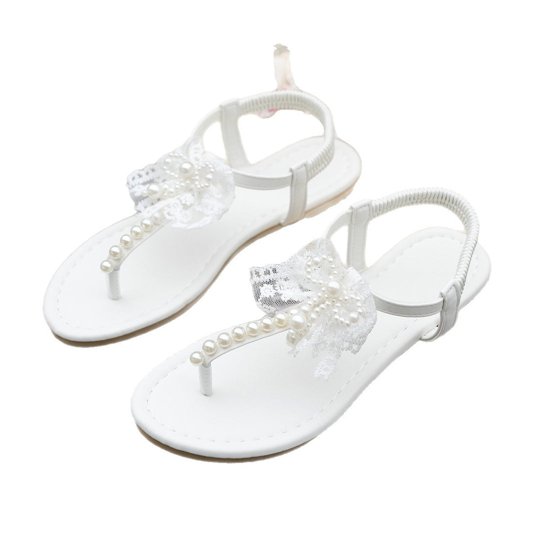 Damen Sandalen mit floralen Spitzenverzierungen und Perlen EB