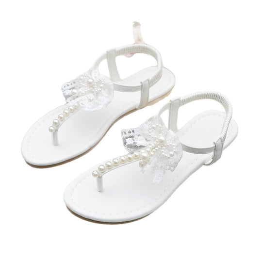 Damen Sandalen mit floralen Spitzenverzierungen und Perlen EB