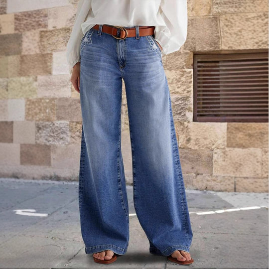 Damen Weite Jeans mit hohem Bund und klassischem Design EB