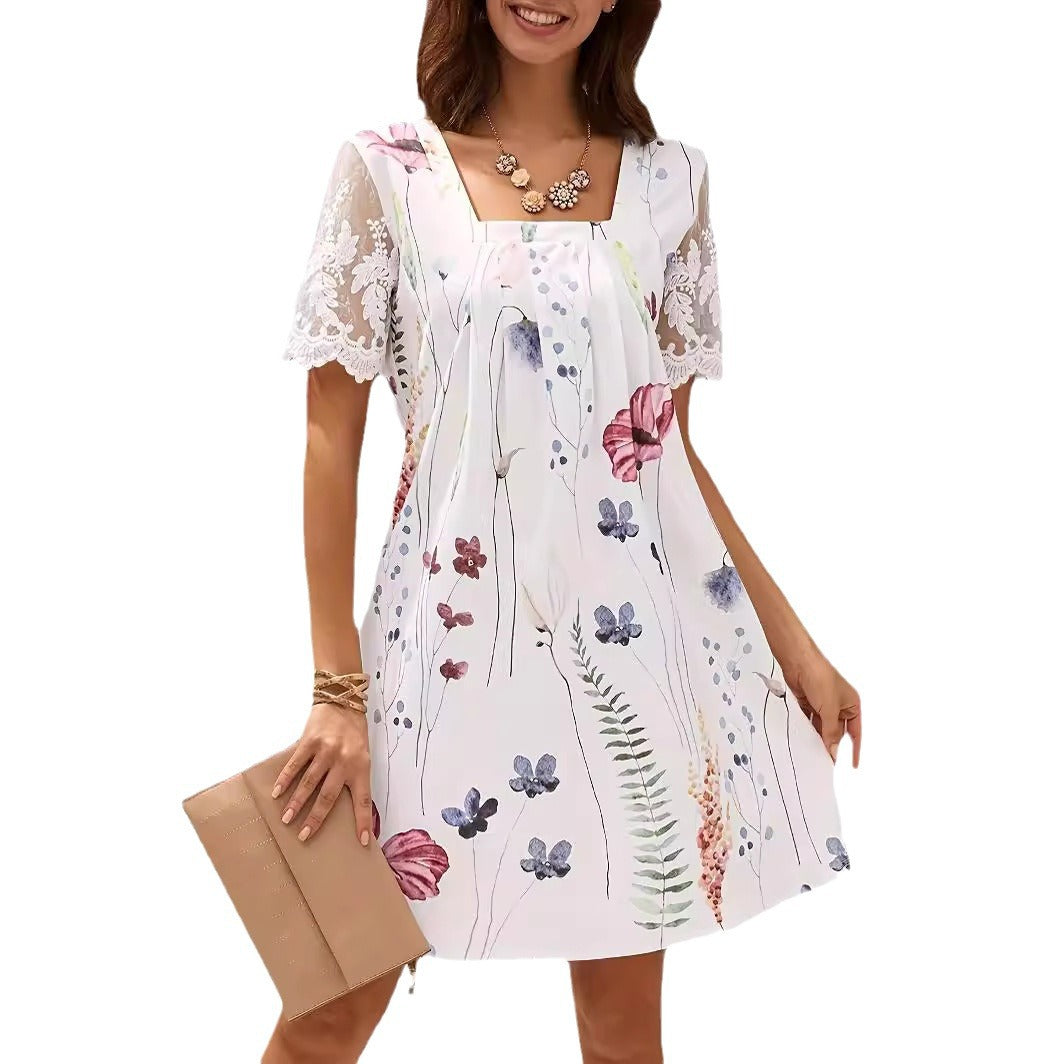 Damen Blumenmuster Shift Kleid EB