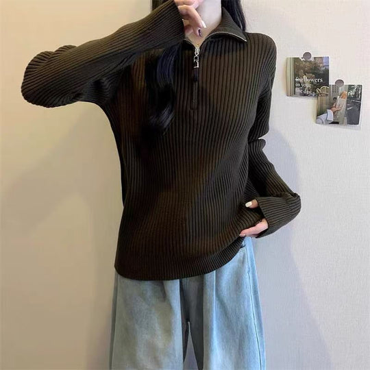 Damen Pullover mit Stehkragen und Reißverschluss EB
