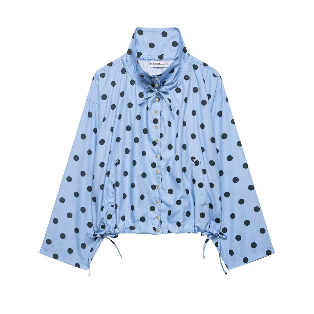 Damen nan leichte gepunktete Windbreaker-Jacke mit Tunnelzug und Stehkragen EB