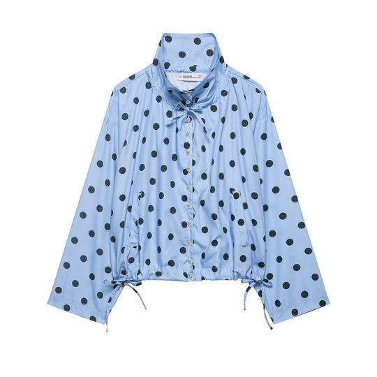 Damen nan leichte gepunktete Windbreaker-Jacke mit Tunnelzug und Stehkragen EB