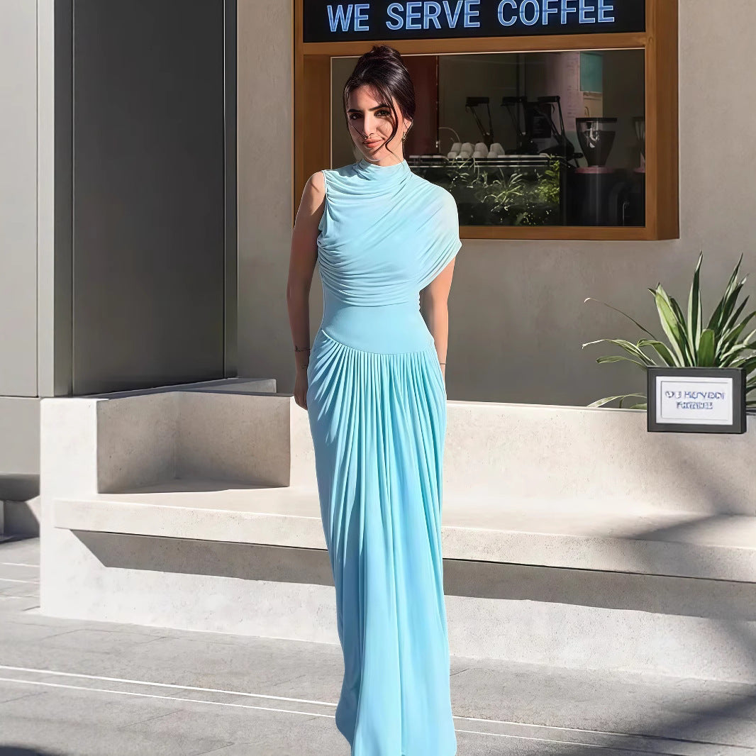Damen Elegantes Maxikleid mit asymmetrischem Oberteil und sanften Drapierungen EB
