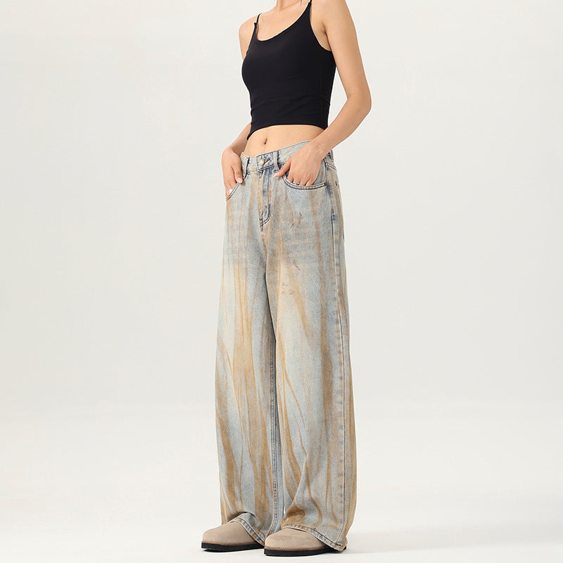 Damen Weite Jeans mit einzigartigem Waschdesign und lässigem Schnitt EB