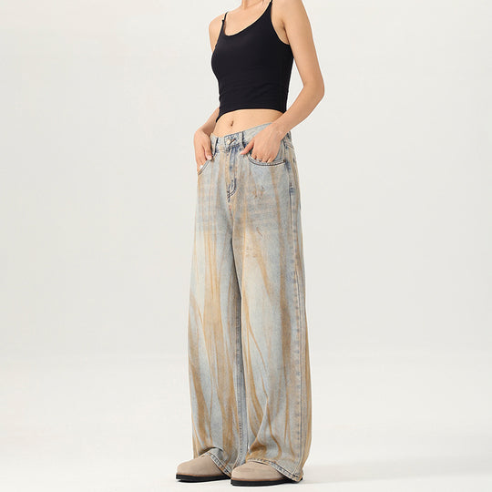 Damen Weite Jeans mit einzigartigem Waschdesign und lässigem Schnitt EB