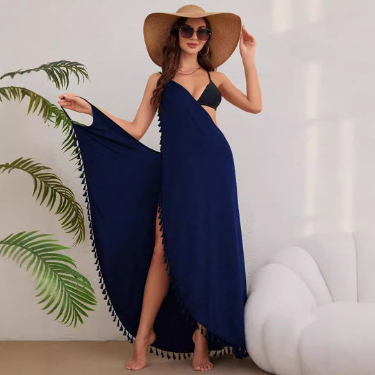 Damen Elegantes Maxikleid mit verspielten Quasten und hohem Beinschlitz EB