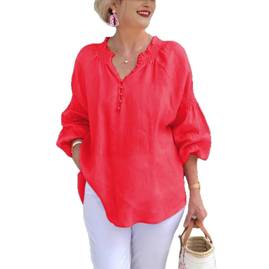 Damen luftige Bluse mit Smock-Ärmeln EB