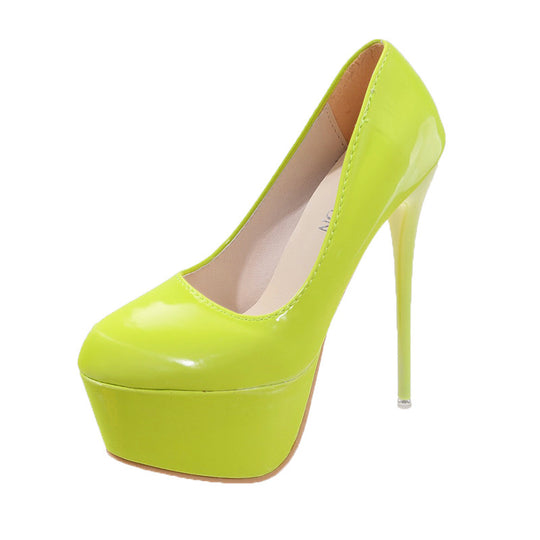 Damen Plateau-Pumps mit glänzendem Obermaterial und hohem Stiletto-Absatz EB