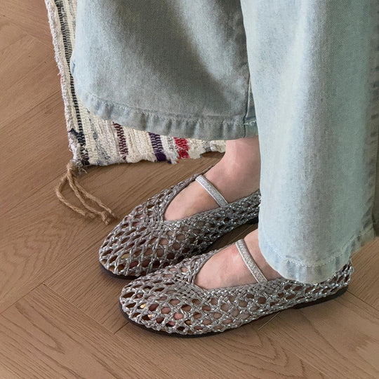 Damen Ballerina-Sandalen mit filigranem Netzdesign und elastischem Riemen EB
