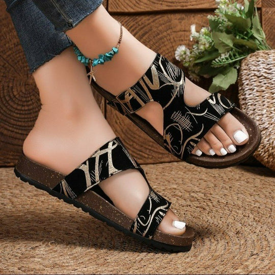 Damen komfortable Riemchensandalen mit modischem Schriftzug EB