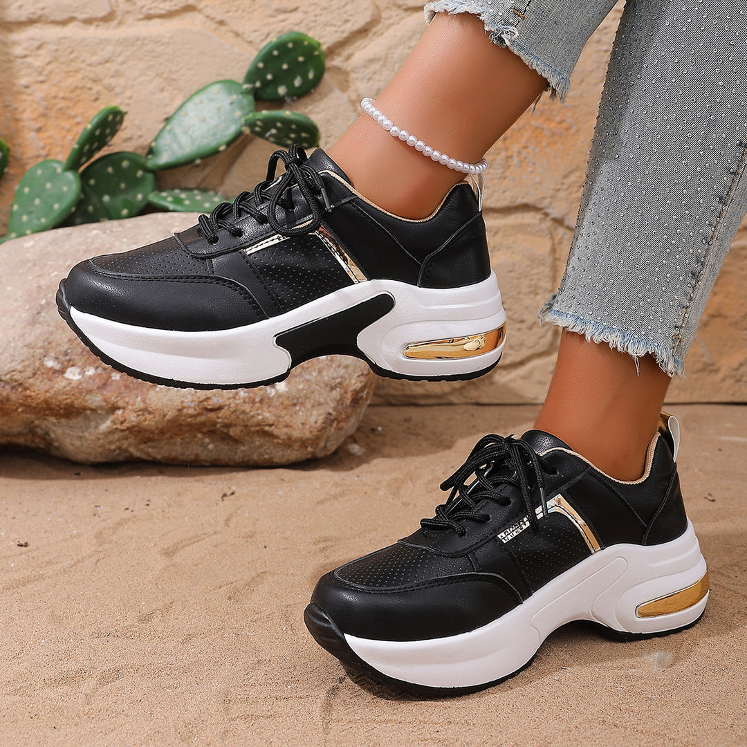 Damen modische Sneakers mit atmungsaktivem Obermaterial und stilvollem Metallic-Detail EB