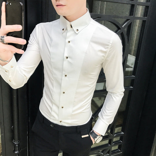 Herren Elegantes Langarmhemd mit feinen Knopfdetails EB