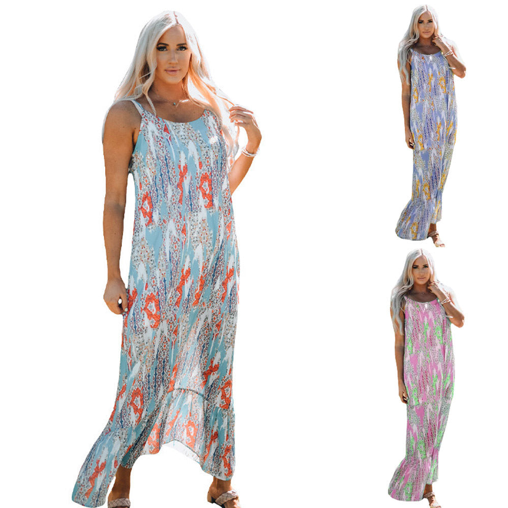 Damen Maxikleid mit blumenverziertem Design und schwingendem Schnitt EB