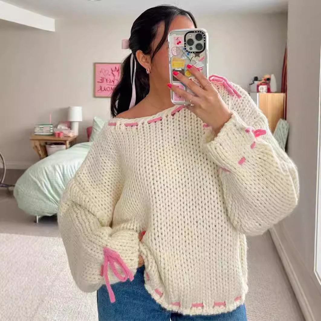 Damen Grobstrickpullover mit verspielten Details und lässigem Schnitt EB
