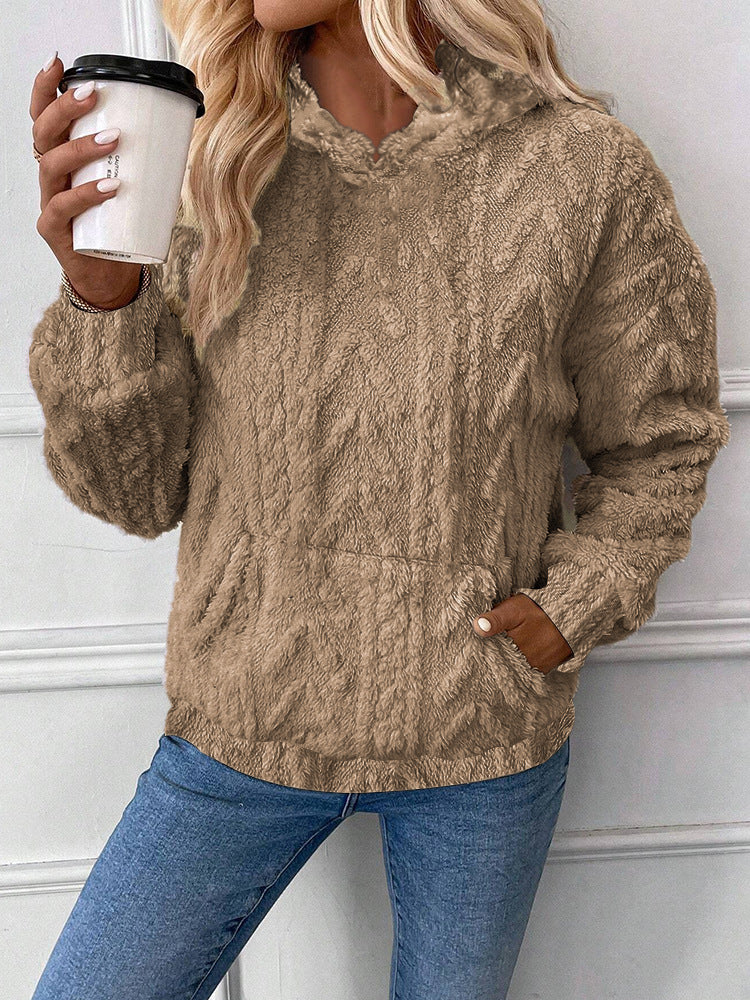 Damen Flauschiger Hoodie mit Kängurutasche EB