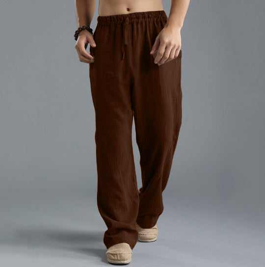 Herren nan lässige Leinenhose mit elastischem Bund, Kordelzug und geradem Bein EB