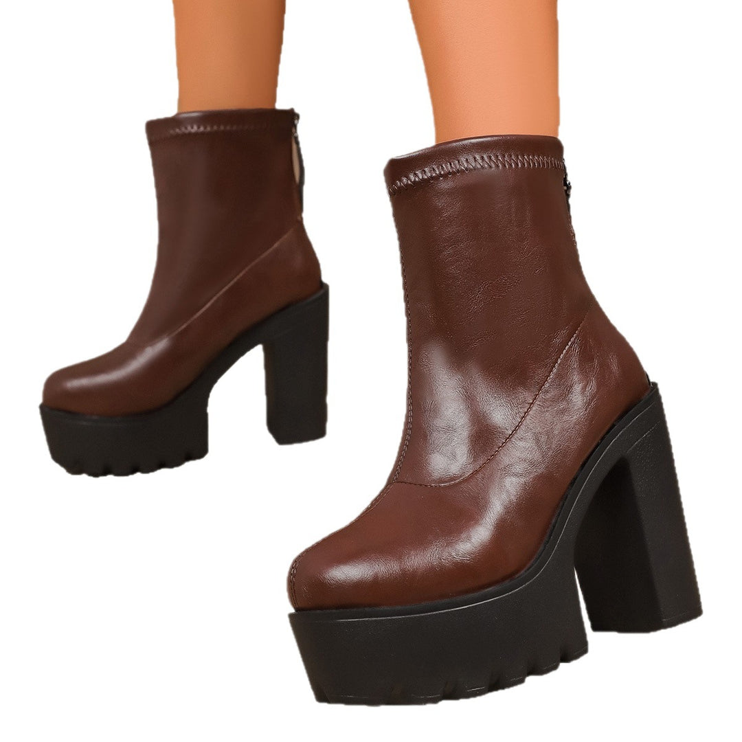 Damen Chunky Blockabsatz Stiefeletten mit zippbarem Design EB