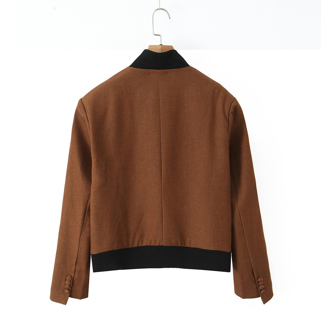 Damen modische Kurzjacke mit elegante Knopfleiste und kontrastierendem Kragen EB