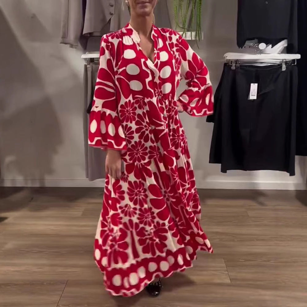 Damen Maxikleid mit floralem Muster und weitem Schnitt EB