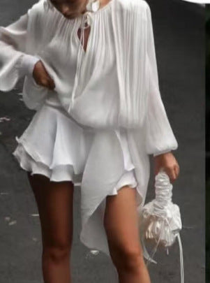 Damen Chiffon Minikleid mit eleganten Rüschendetails und verführerischem Wickeldesign R&B