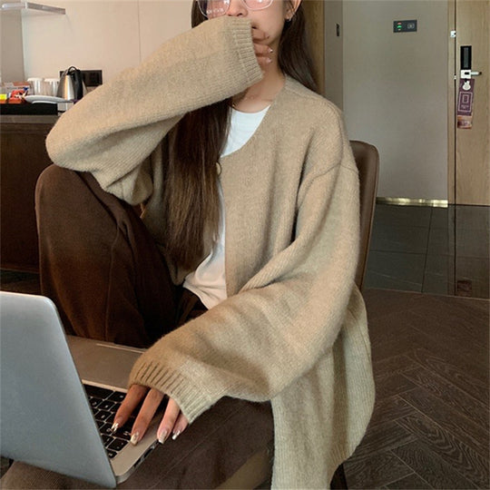 Damen Oversized Strickjacke mit sanften Texturen und offenen Fronten EB